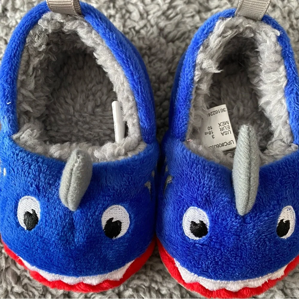 Toddler Boy Slippers Sharks Blue size 3 hard soles